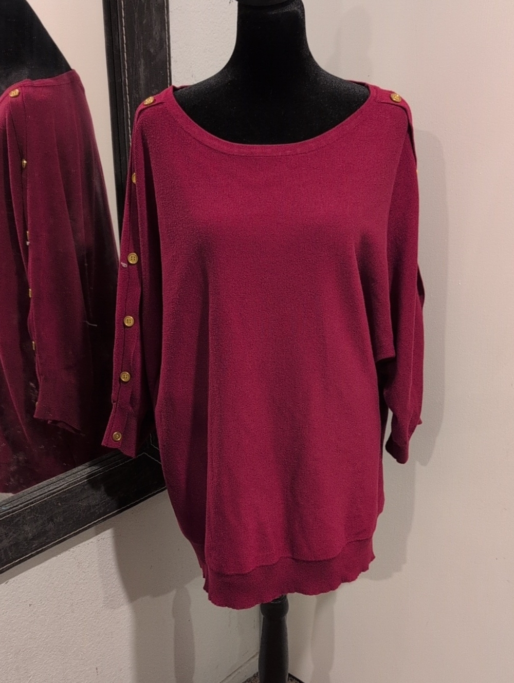 BYdesign 1X Magenta Button Sleeve Tunic Top Plus Size 1X Career Casual
